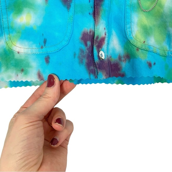 Madewell Tie Dye Crop Button Down Shirt Womens Size XS Top Handmade Blue Multi - Picture 6 of 13